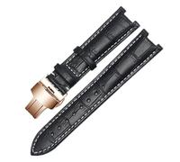 SEQLTWFC Cinturino in vera pelle compatibile con cinturino Versace Gucci GC 22 * 13mm 20 * 11mm cinturino dentellato con fibbia a farfalla in acciaio inossidabile(Black white-rosegold,20-11mm)