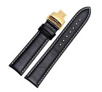 SEQLTWFC Cinturino in vera pelle di vitello liscia 18mm 19mm 20mm 21mm 22mm 23 cinturini morbidi cinturino automatico con fibbia a farfalla cinturino for orologio da lavoro(Black w golden Fold,16mm)