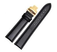 SEQLTWFC Cinturino in vera pelle di vitello liscia 18mm 19mm 20mm 21mm 22mm 23 cinturini morbidi cinturino automatico con fibbia a farfalla cinturino for orologio da lavoro(Black-golden Folding,14mm)