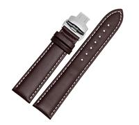 SEQLTWFC Cinturino in vera pelle di vitello liscia 18mm 19mm 20mm 21mm 22mm 23 cinturini morbidi cinturino automatico con fibbia a farfalla cinturino for orologio da lavoro(Brown W steel Fold,18mm)