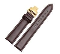 SEQLTWFC Cinturino in vera pelle di vitello liscia 18mm 19mm 20mm 21mm 22mm 23 cinturini morbidi cinturino automatico con fibbia a farfalla cinturino for orologio da lavoro(Brown golden Folding,18mm)