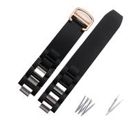 SEQLTWFC Compatibile con il cinturino for orologio in silicone convesso Cartier del 21° secolo, gli accessori for catena impermeabile nero bianco sono adatti for cintura da 20 * 10 mm(Black rose gold)