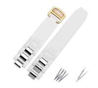 SEQLTWFC Compatibile con il cinturino for orologio in silicone convesso Cartier del 21° secolo, gli accessori for catena impermeabile nero bianco sono adatti for cintura da 20 * 10 mm(White gold)