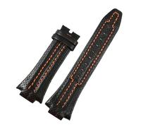 SEQLTWFC Vera pelle compatibile con Seiko Sportura serie SNL017 7L22 SNA595P2 cinturino 27 * 15mm cinturino con cuciture nero arancione braccialetto convesso(Black no clasp)