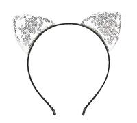 Sequin Cat Ears Headband Shiny Hair Hoops Women's Kitty Hair Accessories for Party Costume (Silver)