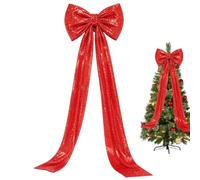 Sequin Holiday Home Mantel Decorations, Large Christmas Bows, Sparkly Decor | Shape Retaining Structure, Home Office Apartment Knot, Bow Festive Tree Topper Decor with Shiny Sequin Mesh Material