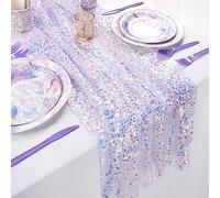 Sequin Iridescent Table Runner 25x120 Inches Purple Table Runners Sparkly Lavender Fabric Mermaid Party Decorations