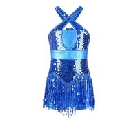 Sequins Fringe Latin Dance Leotard Dress Tassels Jazz Tango Salsa Samba Rumba Performance Costume Dancewear(Color3 A,16)