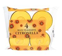 SER Candele Maxi Tealight Grandi alla Citronella-4 Pezzi-Durata Fino a 15 Ore di Combustione, Cera, Giallo, 4 unità