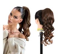 Ser Mulher Coda Di Cavallo con Laccio LISA, Capelli Ondulati 50cm. Facile e Veloce da Applicare. (T2-30 Dark Brown Degradee)