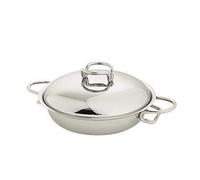 Casseruola Bassa, Tegame 2 manici Acciaio Triplo fondo KAREN Ø16xh6,2 cm - 1,3 Lt, design Tarcisio Zani coperchio escluso made in Italy inox lucido