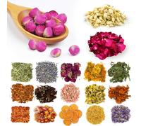 SERAOKICKY Set di 15 Tipi di Fiori secchi per Sapone, Petali secchi, Erbe aromatiche, Lavanda, Rosa, Giglio, Gelsomino per Artigiani Fai da Te, Resina, Bombe da Bagno artistiche, Sapone, Candele.