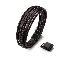 SERASAR 23cm Marrone Braccialetto Uomo Cuoio Aggiustabile Regolabile Magnetico Inox Bracciali Braccialetti Perline Bigiotteria Bracialetto Cinturino Braciale Bambino Bracelet Corda Nere Accessori