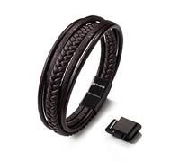 SERASAR 25cm Marrone Braccialetto Uomo Cuoio Aggiustabile Regolabile Magnetico Inox Bracciali Braccialetti Perline Bigiotteria Bracialetto Cinturino Braciale Bambino Bracelet Corda Nere Accessori