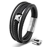 SERASAR Bracciale Argento Uomo 17cm Argento Braccialetto Uomo Pelle Cuoio Aggiustabile Regolabile Magnetico Inox Bracciali Braccialetti Perline Bigiotteria Cinturino Braciale Bracelet Corda Braciale