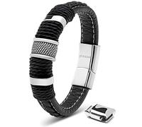SERASAR Bracciale Argento Uomo 17cm Argento Braccialetto Uomo Pelle Cuoio Aggiustabile Regolabile Magnetico Inox Bracciali Braccialetti Perline Bigiotteria Cinturino Braciale Bracelet Corda Braciale