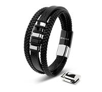 SERASAR Bracciale Argento Uomo 17cm Argento Braccialetto Uomo Pelle Cuoio Aggiustabile Regolabile Magnetico Inox Bracciali Braccialetti Perline Bigiotteria Cinturino Braciale Bracelet Corda Braciale