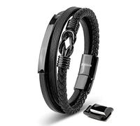 SERASAR - Bracciale da uomo in pelle di alta qualità, con chiusura magnetica in acciaio inox, nero, argento e oro, con scatola per gioielli, ottima idea regalo