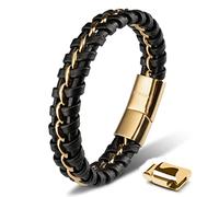 SERASAR Bracciale Uomo Acciaio 17cm Oro Braccialetto Uomo Cuoio Regolabile Magnetico Inox Bracciali Braccialetti Perline Bracialetto Cinturino Braciale Bambino Bracelet Braciale Nere Accessori