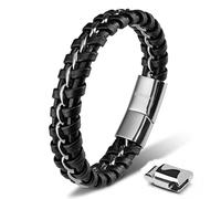 SERASAR Bracciale Uomo Argento 23cm Braccialetto Uomo Pelle Cuoio Aggiustabile Regolabile Bracciali Braccialetti Perline Bigiotteria Bracialetto Cinturino Braciale Bambino Braciale Nere Accessori Men