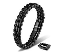 SERASAR Bracciale Uomo Cuoio 23cm Nero Braccialetto Uomo Pelle Aggiustabile Regolabile Magnetico Inox Bracciali Bigiotteria Bracialetto Cinturino Braciale Bambino Bracelet Corda Braciale Accessori