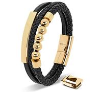 SERASAR Bracciale Uomo Cuoio Braccialetto Pelle Nera Сatena Oro Amore 17cm