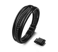SERASAR Bracciale Uomo Nero 21cm Braccialetto Cuoio Aggiustabile Regolabile Magnetico Bracciali Braccialetti Perline Bigiotteria Bracialetto Cinturino Braciale Bambino Bracelet Corda Braciale Nere