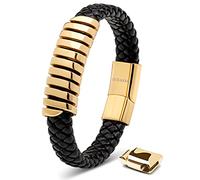 SERASAR Bracciale Uomo Oro 20cm Braccialetto Cuoio Aggiustabile Regolabile Magnetico Bracciali Braccialetti Perline Bigiotteria Bracialetto Cinturino Braciale Bambino Bracelet Corda Braciale Nere
