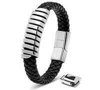 SERASAR Bracciale Uomo Pelle Argento 20cm Braccialetto Uomo Cuoio Aggiustabile Magnetico Bracciali Braccialetti Perline Bigiotteria Bracialetto Braciale Bambino Bracelet Corda Braciale Nere Accessori