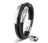 SERASAR Bracciale Uomo Pelle Argento 20cm Braccialetto Uomo Cuoio Aggiustabile Magnetico Bracciali Braccialetti Perline Bigiotteria Bracialetto Braciale Bambino Bracelet Corda Braciale Nere Accessori