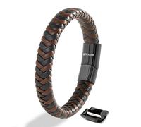 SERASAR Bracciale Uomo Pelle Nera/Marrone, 3 Misure, con Confezione Regalo | Cuoio di Vitello Autentico, Trama Intrecciata Elegante, Finitura Metallica Lucida Antiruggine, Sistema di Sicurezza Pratico