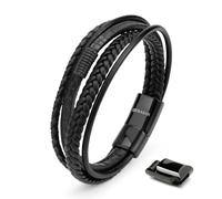 SERASAR Braccialetti Uomo Pelle 20cm Nero Braccialetto Cuoio Aggiustabile Magnetico Bracciali Perline Bigiotteria Bracialetto Cinturino Braciale Bambino Bracelet Corda Nere