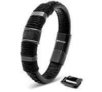 SERASAR Braccialetti Uomo Pelle 20cm Nero Braccialetto Uomo Cuoio Aggiustabile Magnetico Bracciali Braccialetti Perline Bigiotteria Bracialetto Cinturino Braciale Bambino Bracelet Corda Braciale Nere
