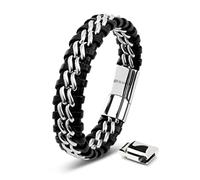 SERASAR Braccialetti Uomo Pelle Argento 23cm Braccialetto Uomo Cuoio Aggiustabile Magnetico Bracciali Perline Bigiotteria Bracialetto Braciale Bambino Leather Bracelet Men Corda Braciale Accessori