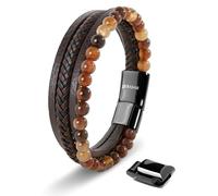 SERASAR Braccialetto Uomo Pietre Agata Pelle Marrone Bracciale Ragazzo 17cm Cuoio Naturale Multistrato Regalo Gioielli Compleanno Festa del Papà