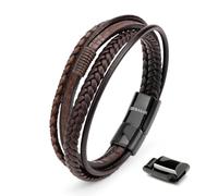 SERASAR Bracciali Uomo Pelle Marrone 23cm Braccialetto Cuoio Aggiustabile Magnetico Braccialetti Perline Bigiotteria Bracialetto Braciale Bambino Bracelet Men Corda Accessori