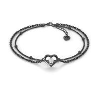 SERASAR Cavigliera Donna Argento Nera 925 Cuore Gioiello Elegante con Zirconi Regolabile Resistente all’Acqua Cavigliera Estate Mare Spiaggia Piede Ragazze Idee Regalo in Confezione Elegante
