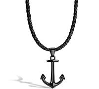 SERASAR Collana a catena in pelle da uomo Ciondolo - 60cm Nero con cordino portagioie per Vera Regalo
