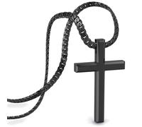 SERASAR Collana Uomo con Croce Nera in Acciaio Inossidabile Cordolo 50cm Ciondolo Nero Ragazzo Emo Gotica Regalo Comunione Portagioie Gioielli Catena
