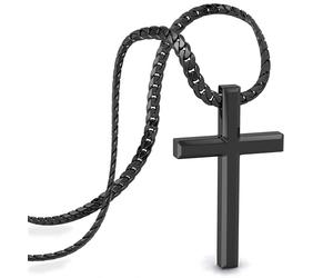 SERASAR Collana Uomo con Croce Nera in Acciaio Inossidabile Cordolo 50cm Ciondolo Nero Ragazzo Emo Gotica Regalo Comunione Portagioie Gioielli Catena