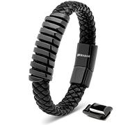 SERASAR Gioielli Uomo Braccialetti Pelle Nero 23cm Braccialetto Uomo Cuoio Aggiustabile Magnetico Bracciali Perline Bigiotteria Bracialetto Braciale Bambino Leather Bracelet Men Braciale Accessori