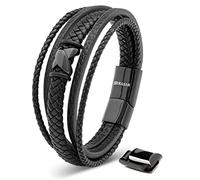 SERASAR Gioielli Uomo Braccialetti Pelle Nero 23cm Braccialetto Uomo Cuoio Aggiustabile Magnetico Bracciali Perline Bigiotteria Bracialetto Braciale Bambino Leather Bracelet Men Braciale Accessori