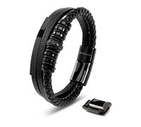 SERASAR Gioielli Uomo Braccialetti Pelle Nero 23cm Braccialetto Uomo Cuoio Aggiustabile Magnetico Bracciali Perline Bigiotteria Bracialetto Braciale Bambino Leather Bracelet Men Braciale Accessori