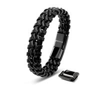 SERASAR Gioielli Uomo Braccialetti Pelle Nero 23cm Braccialetto Uomo Cuoio Aggiustabile Magnetico Bracciali Perline Bigiotteria Bracialetto Braciale Bambino Leather Bracelet Men Braciale Accessori