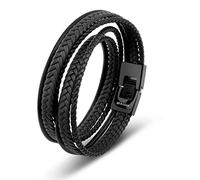 SERASAR Gioielli Uomo Braccialetti Pelle Nero 46cm Braccialetto Cuoio Aggiustabile Magnetico Bracciali Perline Bigiotteria Bracialetto Braciale Bambino Leather Bracelet Men Accessori