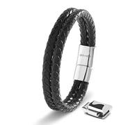 SERASAR Premium Bracciale in Pelle Uomo, Chiusura Magnetica | Cuoio di Vitello Autentico, Struttura Intrecciata Elegante, Finitura Metallica Lucida Antiruggine, Chiusura Magnetica Robusta