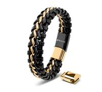 SERASAR Regalo Uomo Braccialetto Uomo 17cm Oro Bracciale Pelle Cuoio Regolabile Magnetico Inox Bracciali Braccialetti Perline Bracialetto Cinturino Braciale Bambino Bracelet Braciale Nere Accessori