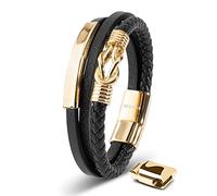 SERASAR Regalo Uomo Braccialetto Uomo 23cm Oro Bracciale Pelle Cuoio Regolabile Magnetico Inox Bracciali Braccialetti Perline Bracialetto Cinturino Braciale Bambino Bracelet Braciale Nere Accessori