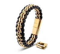SERASAR Regalo Uomo Braccialetto Uomo 23cm Oro Bracciale Pelle Cuoio Regolabile Magnetico Inox Bracciali Braccialetti Perline Bracialetto Cinturino Braciale Bambino Bracelet Braciale Nere Accessori