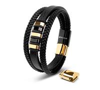 SERASAR Regalo Uomo Braccialetto Uomo 23cm Oro Bracciale Pelle Cuoio Regolabile Magnetico Inox Bracciali Braccialetti Perline Bracialetto Cinturino Braciale Bambino Bracelet Braciale Nere Accessori